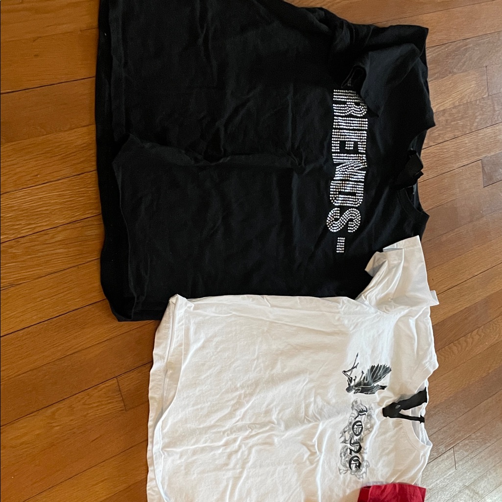 Vlone Black Rhinestone Logo Short Sleeve Tee, Red And White All Three Size M